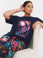 Simply Be Navy Slogan Pyjamas Set - Image 1 of 4