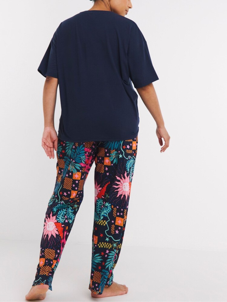 Simply Be Navy Slogan Pyjamas Set - Image 2 of 4