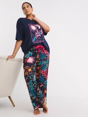 Simply Be Navy Slogan Pyjamas Set - Image 3 of 4