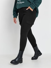 Yours Curve Black Cargo Pocket Ponte Leggings - Image 1 of 5
