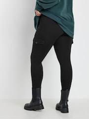 Yours Curve Black Cargo Pocket Ponte Leggings - Image 3 of 5