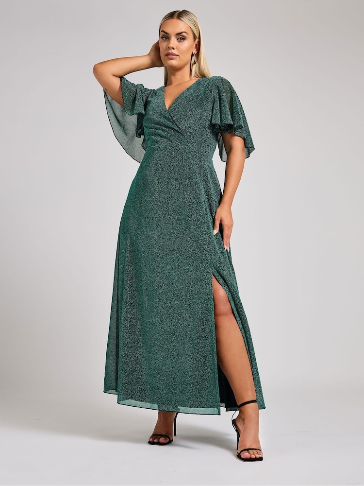 Grün - Yours Curve London – Maxi-Wickelkleid in Metallic-Optik - Bild 1 von 5 Grün - Yours Curve London – Maxi-Wickelkleid in Metallic-Optik - Bild 1 von 5