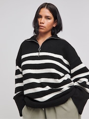 Simply Be Black Zip Neck Knitted Longline Jumper - Image 1 of 4