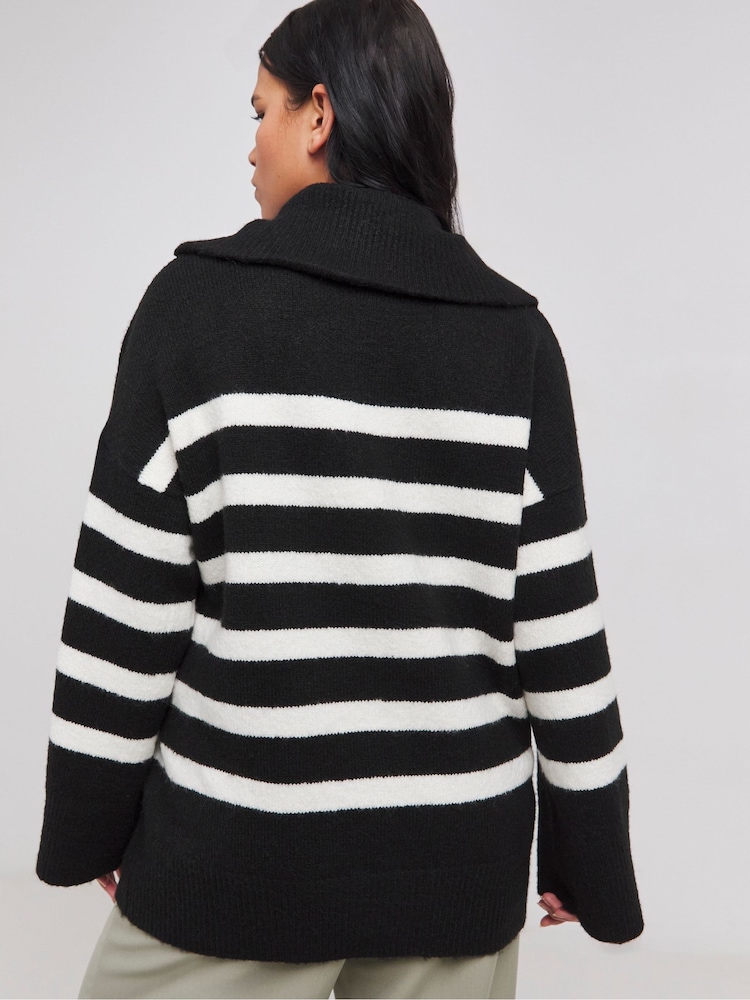 Simply Be Black Zip Neck Knitted Longline Jumper - Image 2 of 4