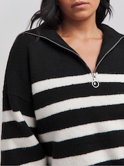 Simply Be Black Zip Neck Knitted Longline Jumper - Image 4 of 4