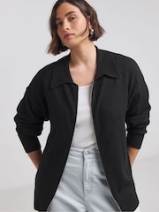 Simply Be Black Collar Zip Through Cardigan - Image 1 of 4