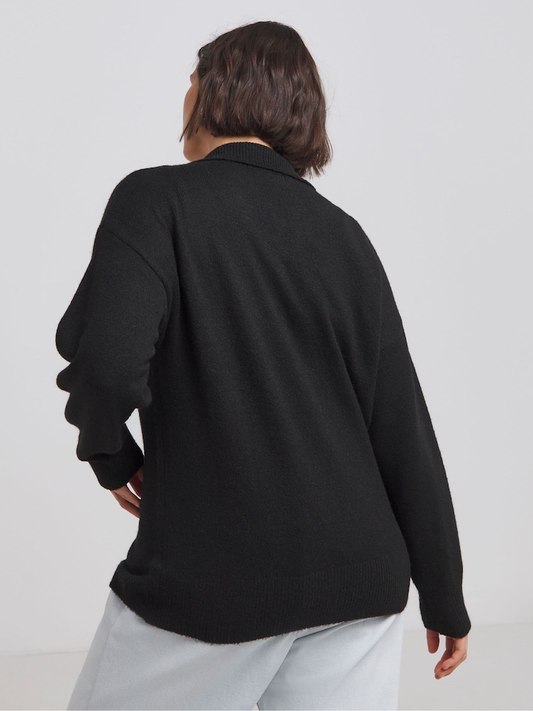 Simply Be Black Collar Zip Through Cardigan - Image 2 of 4