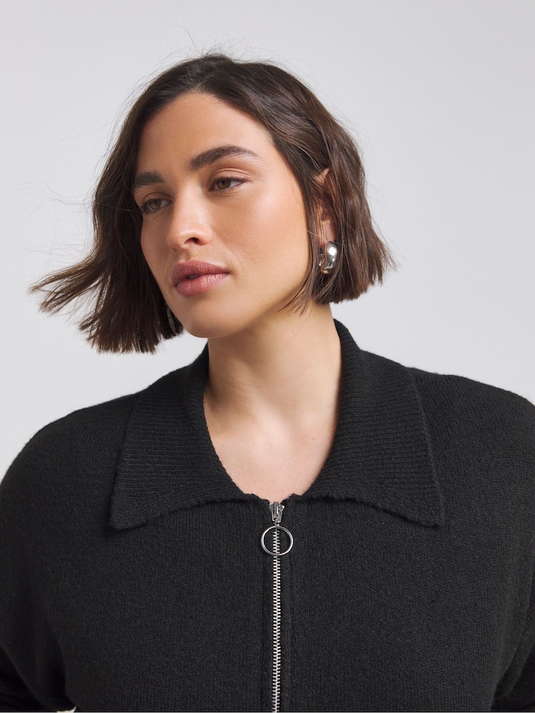 Simply Be Black Collar Zip Through Cardigan - Image 4 of 4