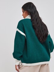 Simply Be Green Colour Black Knit Bomber Jacket - Image 2 of 4