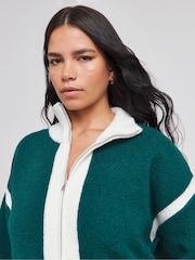 Simply Be Green Colour Black Knit Bomber Jacket - Image 4 of 4