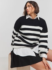 Simply Be Black Waffle Stripe Jumper - Image 1 of 4