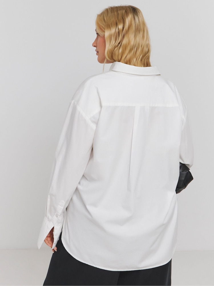 Simply Be White Oversized 100% Cotton Poplin Shirt - Image 2 of 4 Simply Be White Oversized 100% Cotton Poplin Shirt - Image 2 of 4