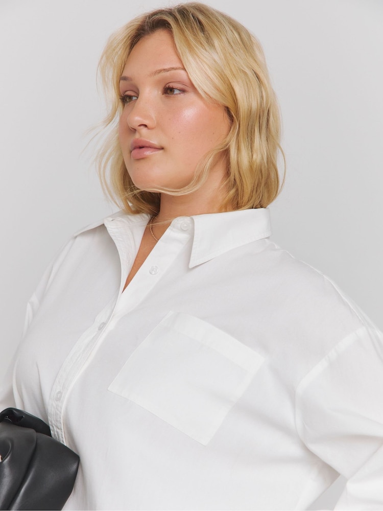 Simply Be White Oversized 100% Cotton Poplin Shirt - Image 4 of 4 Simply Be White Oversized 100% Cotton Poplin Shirt - Image 4 of 4