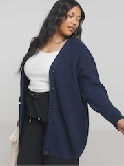 Simply Be Blue Boyfriend Waffle Cardigan - Image 1 of 4