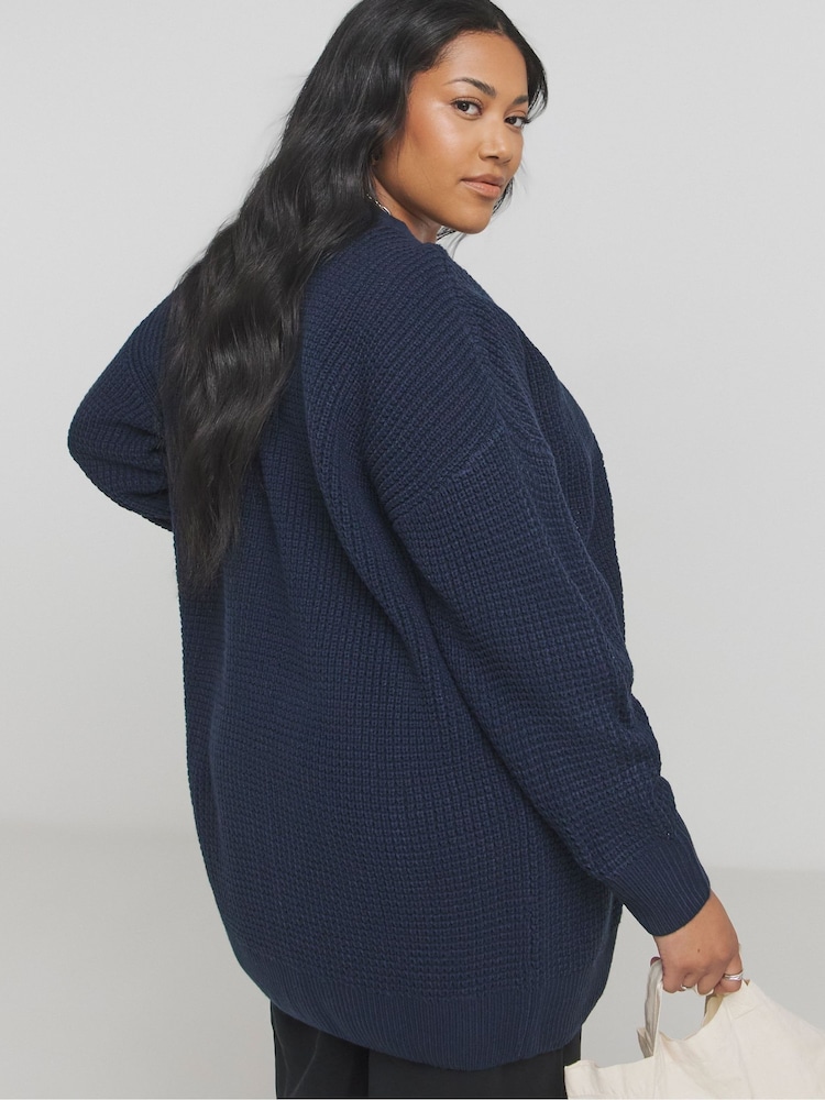 Simply Be Blue Boyfriend Waffle Cardigan - Image 2 of 4