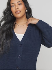Simply Be Blue Boyfriend Waffle Cardigan - Image 4 of 4