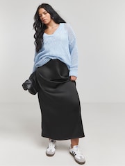 Simply Be Blue Twisted Slouchy V Neck Longline Crochet Jumper - Image 3 of 4