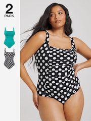 Simply Be Turquoise/Spot Print Magisculpt 2 Pack Swimsuits - Image 1 of 7