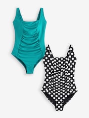 Simply Be Turquoise/Spot Print Magisculpt 2 Pack Swimsuits - Image 5 of 7
