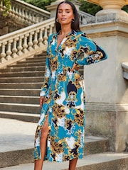 Sosandar Blue Multi Print Midi Shirt Dress - Image 1 of 5
