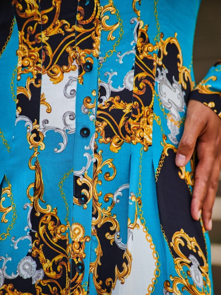 Sosandar Blue Multi Print Midi Shirt Dress - Image 5 of 5
