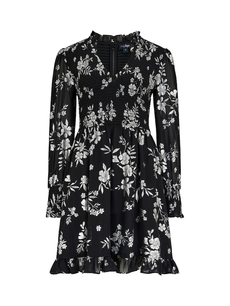 Negru - Rochie Mânecă lungă din șifon cu corsat încrețit cu imprimeu leopard Pour Moi Izzy - Image 3 of 4