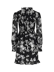 Pour Moi Black Leopard Print BIzzy Shirred Bodice Long Sleeve Chiffon Dress - Image 4 of 4