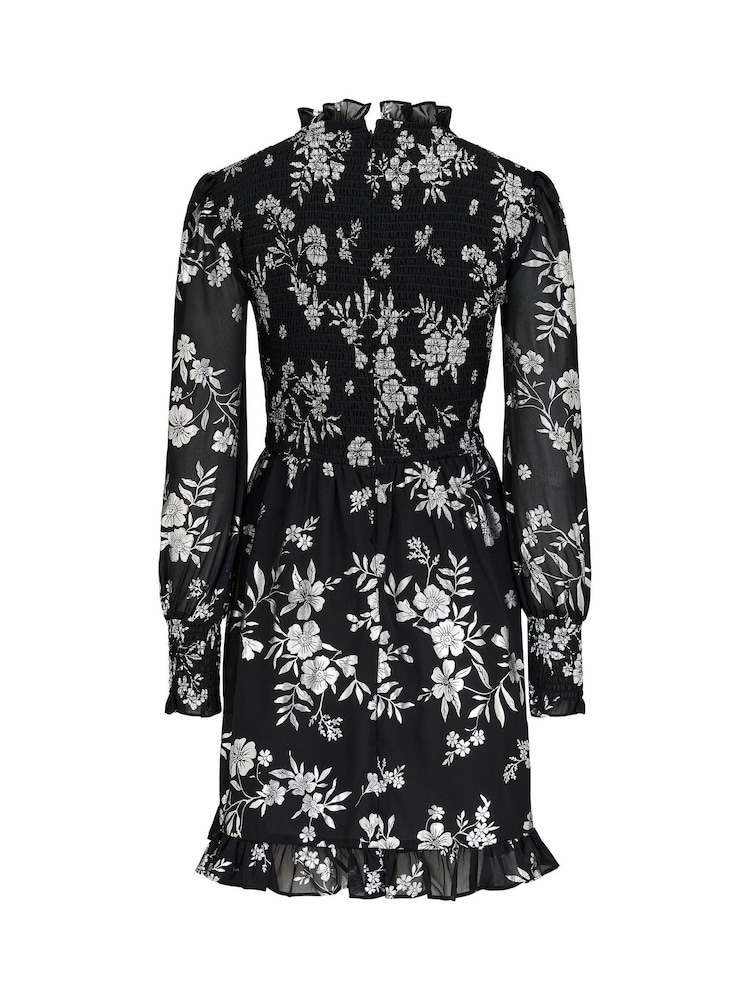 Pour Moi Black Leopard Print BIzzy Shirred Bodice Long Sleeve Chiffon Dress - Image 4 of 4