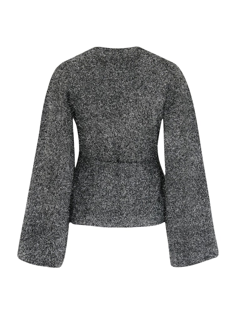 Pour Moi Silver Elle Sparkle Knit Ballet Flare Sleeve Top - Image 4 of 4