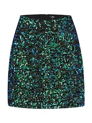 Pour Moi Green Selena Velvet Sequin Mini Skirt - Image 3 of 4