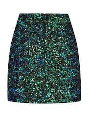 Pour Moi Green Selena Velvet Sequin Mini Skirt - Image 4 of 4
