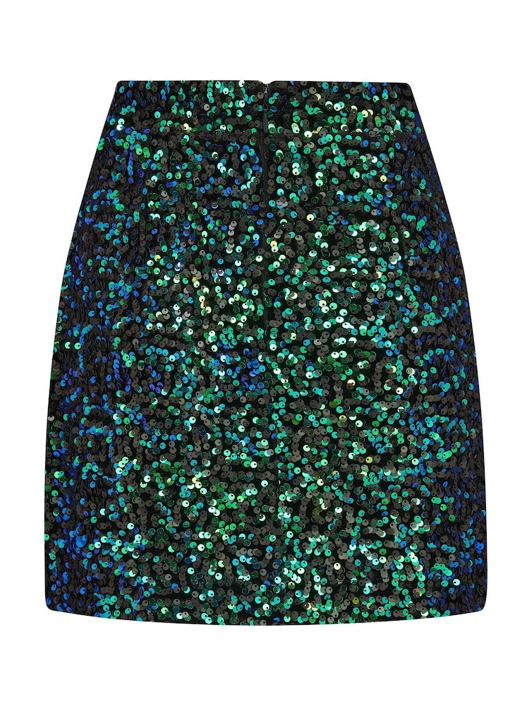 Pour Moi Green Selena Velvet Sequin Mini Skirt - Image 4 of 4