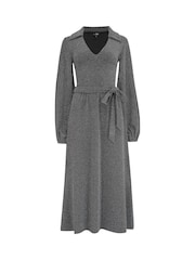 Pour Moi Silver Emily Sparkle V-Neck Tie Waist Midi Dress - Image 3 of 4