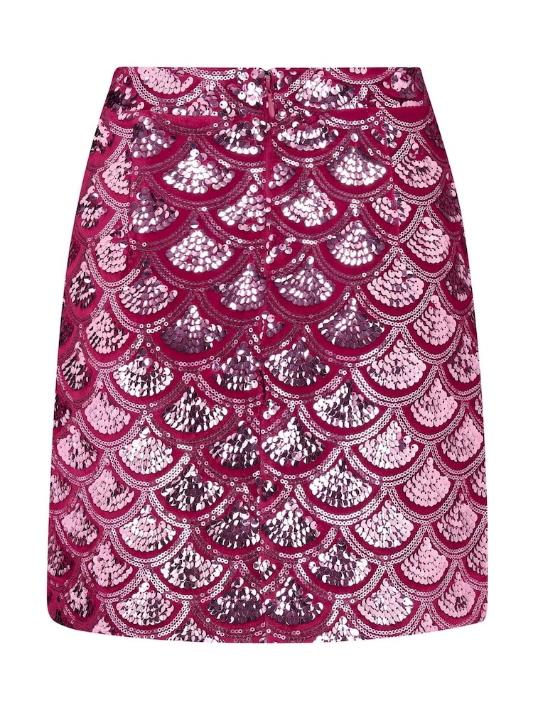Pour Moi Pink Selena Velvet Sequin Mini Skirt - Image 4 of 4