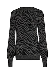 Pour Moi Black Mila Sparkle Jacquard V-Neck Fine Knit Jumper - Image 4 of 4