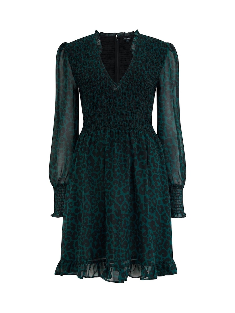 green leopard shirt dress Dancing Leopard Jona Green Leopard Print Shirt Dress UK 12 main image 0