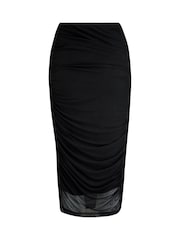 Pour Moi Black Maeve Ruched Mesh Midi Pencil Skirt - Image 4 of 4