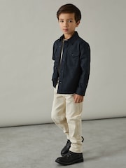 Reiss Navy Whisper 9-13 yrs Twin Pocket Textured Overshirt - Image 1 of 4