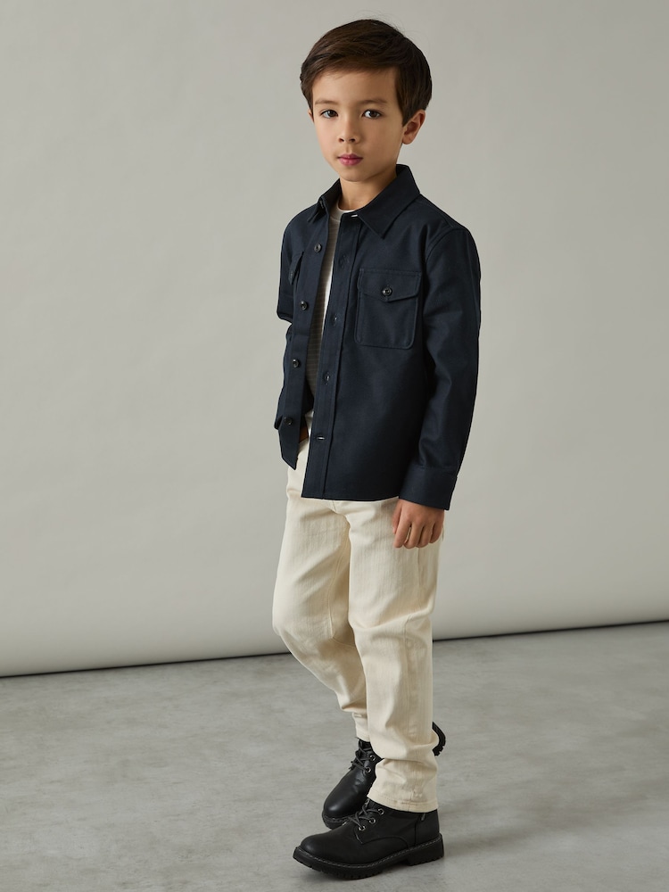 Reiss Navy Whisper 9-13 yrs Twin Pocket Textured Overshirt - Image 1 of 4