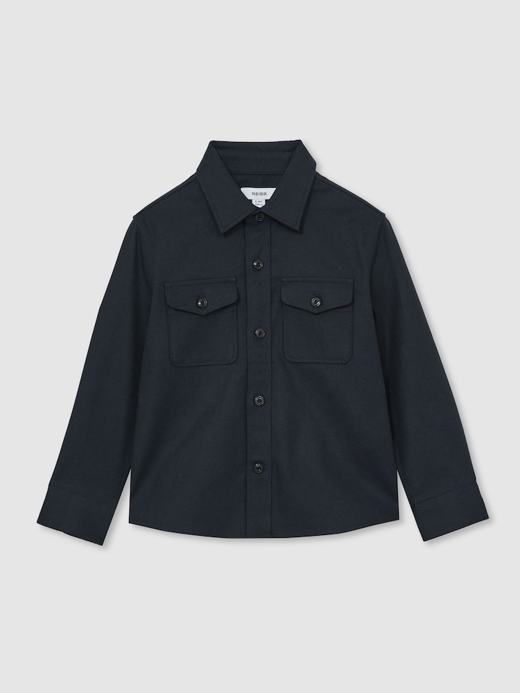 Reiss Navy Whisper 9-13 yrs Twin Pocket Textured Overshirt - Image 2 of 4