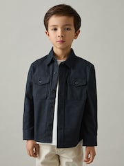Reiss Navy Whisper 9-13 yrs Twin Pocket Textured Overshirt - Image 3 of 4