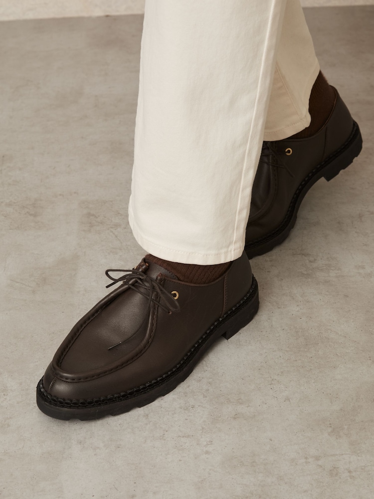 Reiss Dark Brown Hatton Leather Moccasin-Toe Lace-Up Shoes - Image 6 of 6
