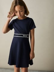 Reiss Navy Lowri 4-9 yrs Interlock-Jersey Logo-Waistband Dress - Image 1 of 4