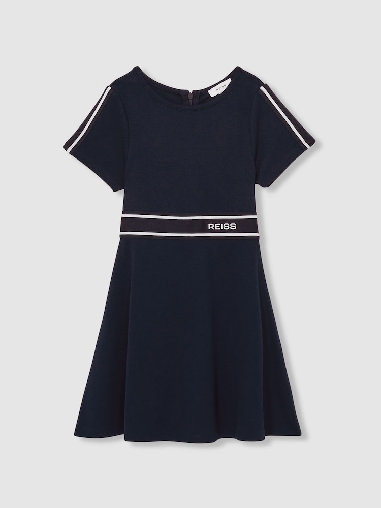 Reiss Navy Lowri 4-9 yrs Interlock-Jersey Logo-Waistband Dress - Image 2 of 4