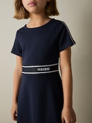 Reiss Navy Lowri 4-9 yrs Interlock-Jersey Logo-Waistband Dress - Image 3 of 4