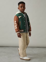 Reiss Green/Tobacco Brown Wells 3-9 yrs Home-Run Colourblock Bomber Jacket - Image 1 of 5