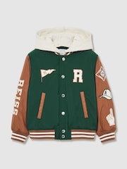 Reiss Green/Tobacco Brown Wells 3-9 yrs Home-Run Colourblock Bomber Jacket - Image 2 of 5