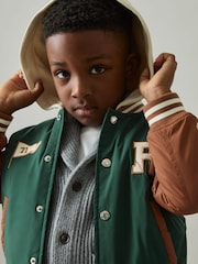 Reiss Green/Tobacco Brown Wells 3-9 yrs Home-Run Colourblock Bomber Jacket - Image 4 of 5