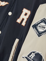 Reiss Navy/Stone Wells 9-13 yrs Home-Run Colourblock Bomber Jacket - Image 4 of 4