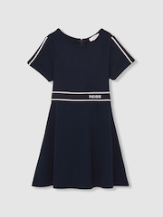 Reiss Navy Lowri 13-14 yrs Interlock-Jersey Logo-Waistband Dress - Image 1 of 4